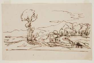 Landscape with Buildings and Bridge, c1820-1848. Creator: Thomas Cole.