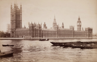The Houses of Parliament, from the Thames, between 1850 and 1893. Creator: George Washington Wilson.