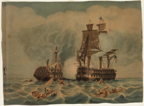 Naval Engagement between American and British Men-of-War, c1850. Creator: LA Briggs.