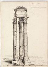 Temple of Vespasian, Called the Temple of Jupiter Tonans, Roman, Forum, c1831. Creator: Thomas Cole.