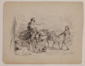 Three Figures, Two Donkeys, Two Dogs, late 19th century. Creator: Felix Octavius Carr Darley.