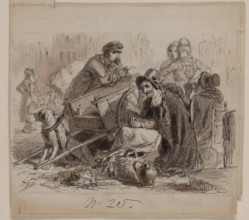 Dog Cart and Six Figures, late 19th century. Creator: Felix Octavius Carr Darley.