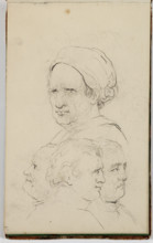 (Untitled, study of a man's head from four viewpoints), between 1820 and 1848. Creator: Thomas Cole.