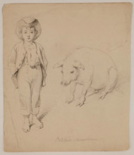 Boy and Sow, late 19th century. Creator: Felix Octavius Carr Darley.