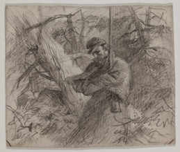 Soldier in Forest, late 19th century. Creator: Felix Octavius Carr Darley.