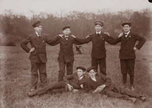 Untitled (six boys and boy with bicycle in background, neg. #22), between 1910 & 1935, printed c1975 Creator: Wendell Hotter.