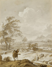 Landscape with Man on Horseback and Woman Guiding a Donkey, between 1659 and 1717. Creator: Dirk Maes.