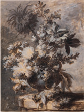 Flowers in an Urn on a Plinth, 1730s. Creator: Jan van Huysum.
