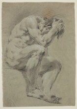 Seated Male Nude with Head Bowed, c1740. Creator: Francesco Lorenzi.