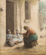 Mother Feeding Her Children, between 1814 and 1875. Creator: Jean Francois Millet.
