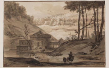 Landscape with Fortress and a Man on Horseback, after 1640. Creator: Roelandt Roghman.
