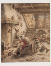 Woman Frying Pancakes, 18th century. Creator: After Adriaen van Ostade (1610-1685).