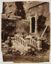 Two Workmen Constructing Exterior Stairs, c1870. Creator: Francis Edmund Currey.