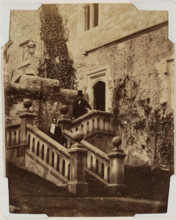 Man and Woman Standing on Exterior Stairs, c1870. Creator: Francis Edmund Currey.