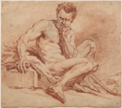 Seated Male Nude with Shepherd Staff, between 1740 and 1759. Creator: Francois Boucher.