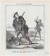 - Où allez-vous donc? le lièvre n'est pas par là!, 1864.  Creator: Honore Daumier.