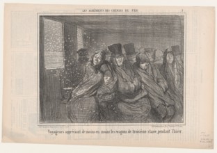 Voyageurs appréciant de moins en moins les wagons de troisième classe pendant l'hiver, 1856. Creator: Honore Daumier.