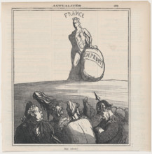 Already on her feet again!, from 'News of the day,' published in Le Charivari, Ju..., July 19, 1871. Creator: Honore Daumier.