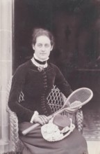 Miss Mary Millais with Tennis Racket, from an album compiled by Sir John Everett Millais. Creator: Unknown.