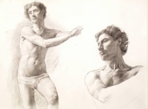 Figure Study and Head of Same, 1879. Creator: William Strang.