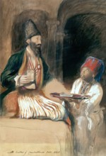 Slave bringing Sherbet to a Persian Prince (Halicoo Mirza), 1840. Creator: David Wilkie.