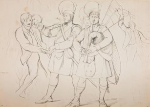 Study for a Group of Recruiting Soldiers in "A Scotch Fair", c1840s. Creator: John Phillip.