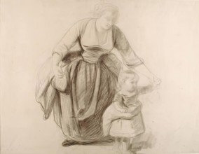 Mother and Child-Study for "A Highland Interior" and verso Sketch for a Composition, 1855. Creator: John Phillip.