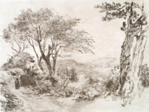 View on a Hill, with Trees and Figures, c1820s. Creator: Andrew Geddes.