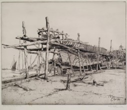 High Noon in the Boat Yard, Rye, 1909. Creator: Martin Hardie.
