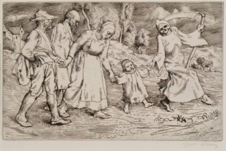 Death And The Ploughman's Wife - Frontispiece, 1888. Creator: William Strang.