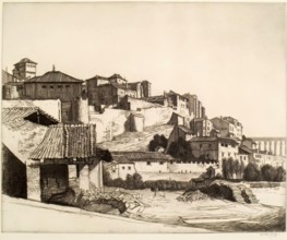 Old Walls And Roman Viaduct, Segovia, c1913. Creator: William Strang.