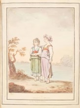 Two Girls of Procida-Island Near Naples, leaf from 'A Collection of Dresses by David Allan...1776. Creator: David Allan.