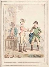 Three Couriers, leaf from 'A Collection of Dresses by David Allan Mostly from Nature', 1776. Creator: David Allan.