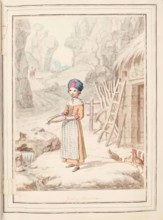 Girl of the Alps, leaf from 'A Collection of Dresses by David Allan Mostly from Nature', 1776. Creator: David Allan.