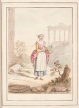 Freschetana Girl, leaf from 'A Collection of Dresses by David Allan Mostly from Nature', 1776. Creator: David Allan.