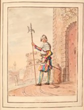 Pope's Swiss Guard, leaf from 'A Collection of Dresses by David Allan Mostly from Nature', 1776. Creator: David Allan.