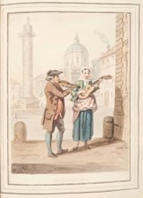 Strolling Fiddlers, Rome, leaf from 'A Collection of Dresses by David Allan Mostly from Nature',1776 Creator: David Allan.