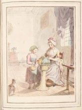 Lace workers, Rome, leaf from 'A Collection of Dresses by David Allan Mostly from Nature', 1776. Creator: David Allan.