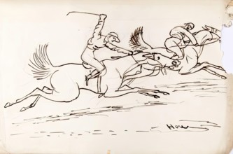 Two Jockeys Riding Horses, 1825-1839. Creator: James Howe.