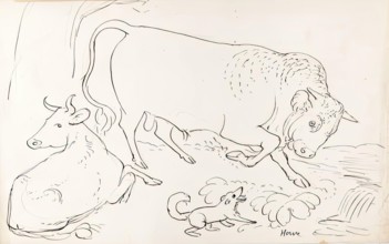 Two Cows And A Dog, 1825-1839. Creator: James Howe.