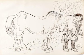 A Groom Feeding His Horse, 1825-1839. Creator: James Howe.