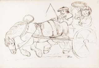 A Couple Riding on A Horse-Drawn Carriage, 1825-1839. Creator: James Howe.