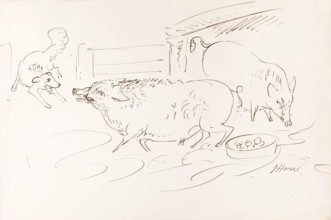 Two pigs and a dog, 1825-1839. Creator: James Howe.