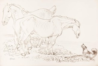 Two Horses and A Dog, 1825-1839. Creator: James Howe.