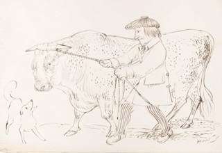 A shepherd pulling his bull, 1825-1839. Creator: James Howe.