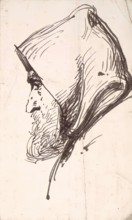 Profile Head of Bearded Man Wearing a Hood, c1840-1867. Creator: John Phillip.