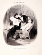 Les Bons Bourgeois - Quand le journal est trop interessant, 1846.  Creator: Honore Daumier.