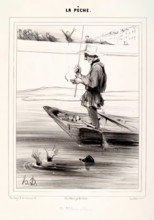 La Pêche. Un Pêcheur Endurci, 1840. Creator: Honore Daumier.