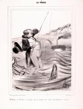 La Pêche. Malheur au Pêcheur à la ligne...1840. Creator: Honore Daumier.
