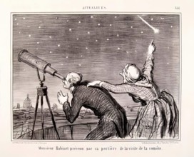 Actualites. M. Babinet prévenu par sa portière de la visite de la comète, 1858. Creator: Honore Daumier.